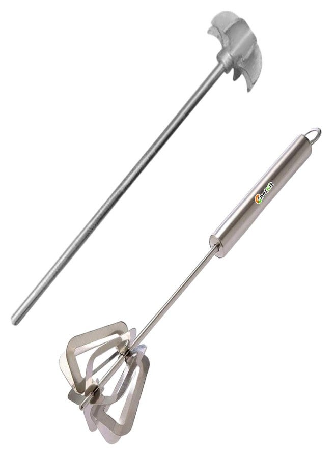 Power Free Stainless Steel Egg Beater Lassi,Butter Milk Maker Pack of 2 |Mixer Hand Blender | Hand Mix | Handy charner | Mathani